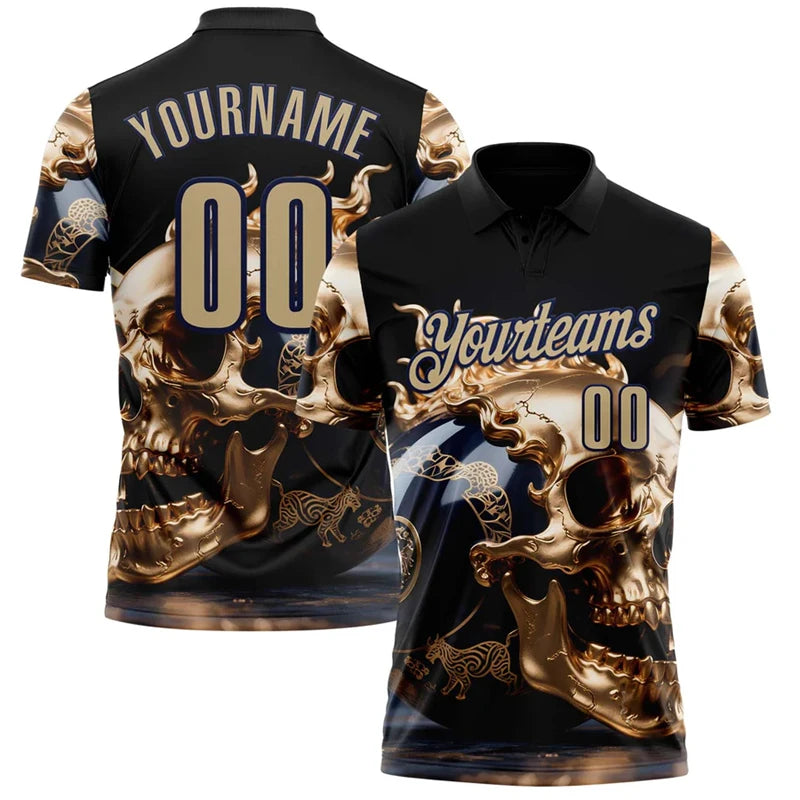Men's Custom Skull Graphic Bowling Polo Shirt