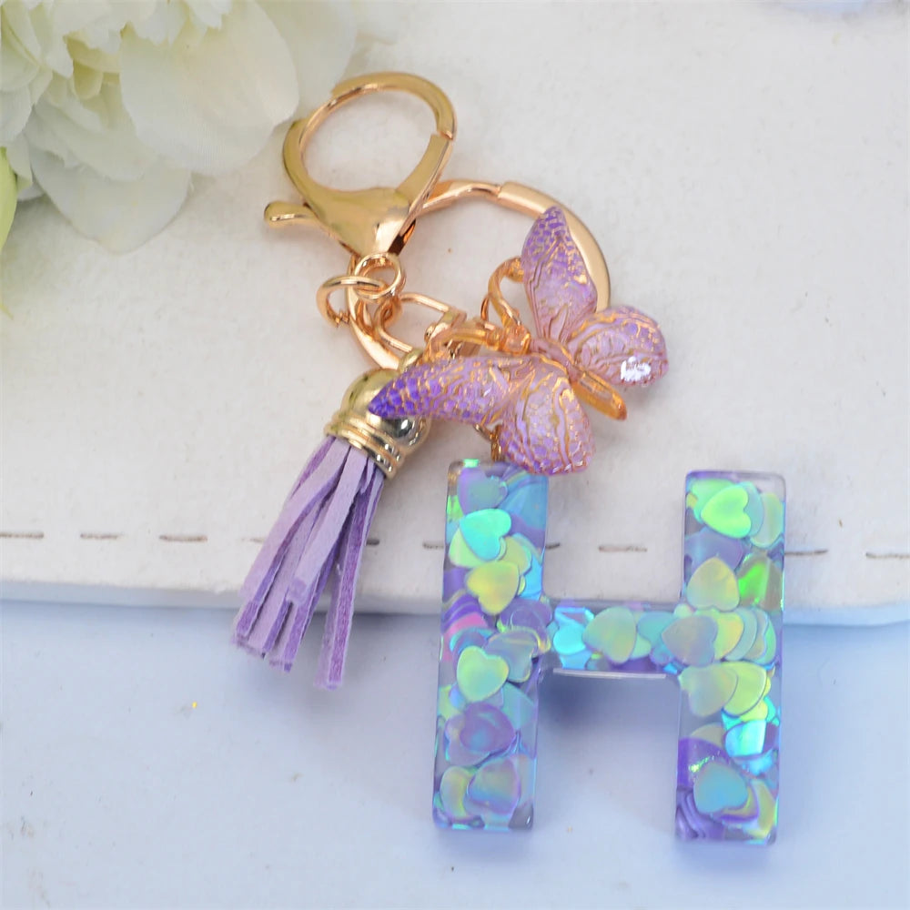 Exquisite Initial Blue Shiny Resin Keychain