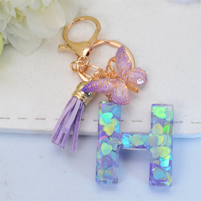 Exquisite Initial Blue Shiny Resin Keychain