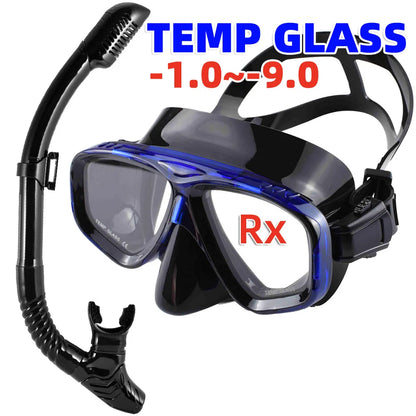 Myopia Prescription Snorkel & Diving Mask Set with Dry Top System