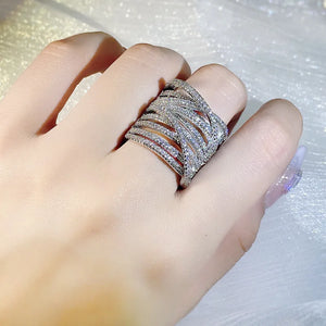 Exaggerated 925 Sterling Silver Stackable Cross Inlaid Full Zircon Ring