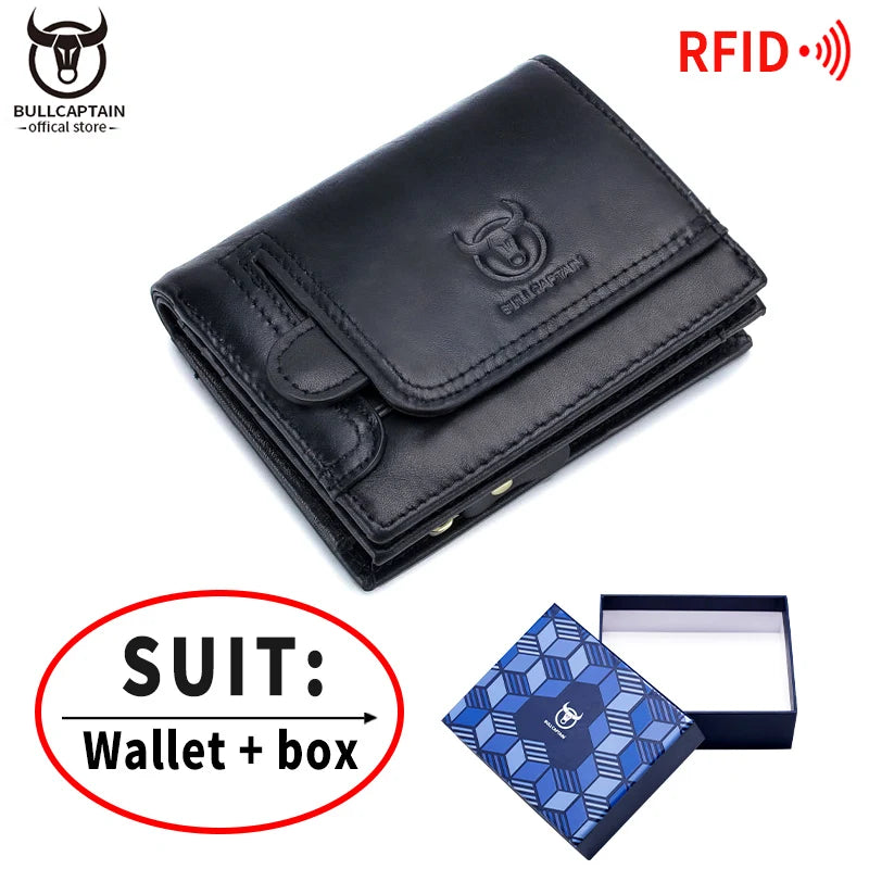 BULLCAPTAIN 100% Genuine Leather Men's RFID Blocking Bifold Wallet