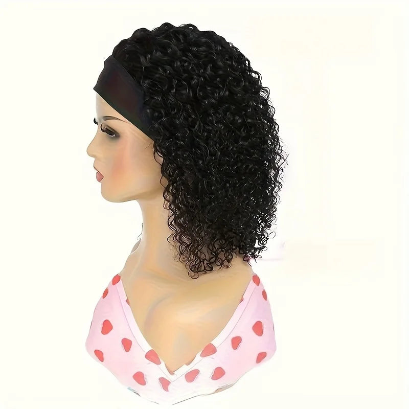 Short Headband Natural Black Curly Wig