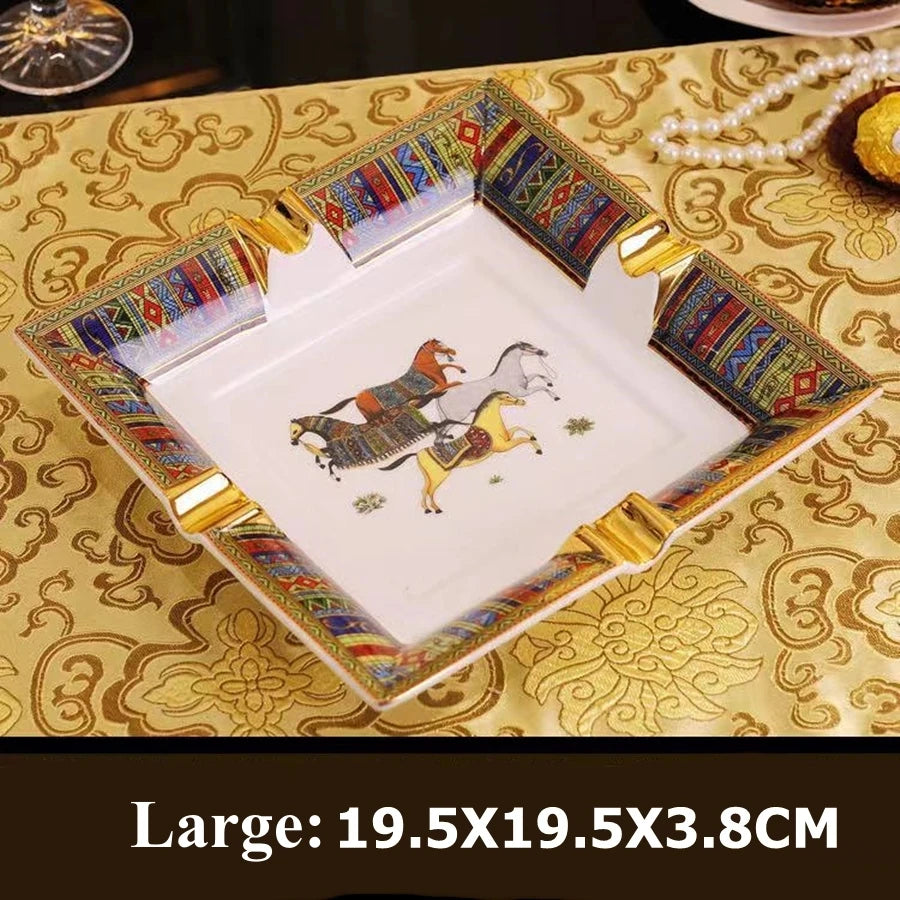 Luxury Horse Pattern Ceramic Cigar Ashtray