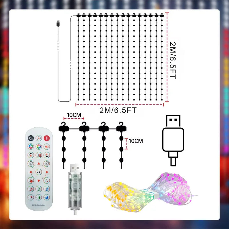 App-Controlled LED Christmas Curtain Light with Music Sync