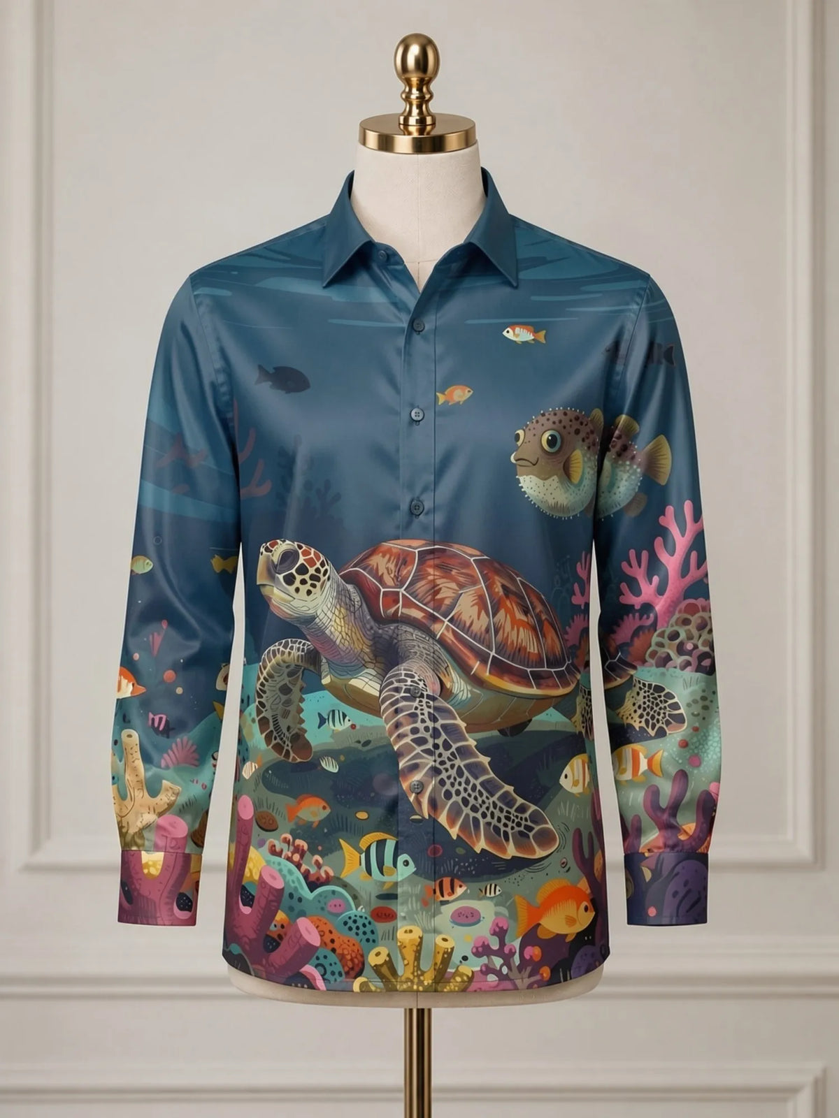 Men's Trendy Satin Long Sleeve Button Down Dress Shirt