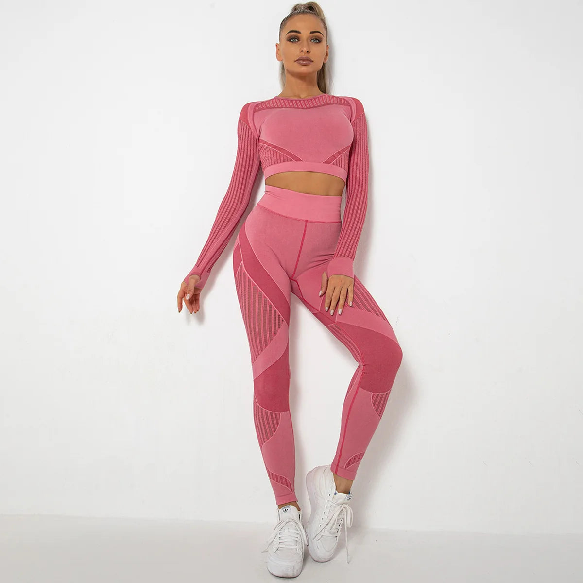 2PCS Seamless Quick Dry Long-sleeved Fitness Set