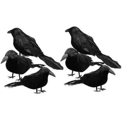 6Pcs Realistic Artificial Black Crow Halloween Props