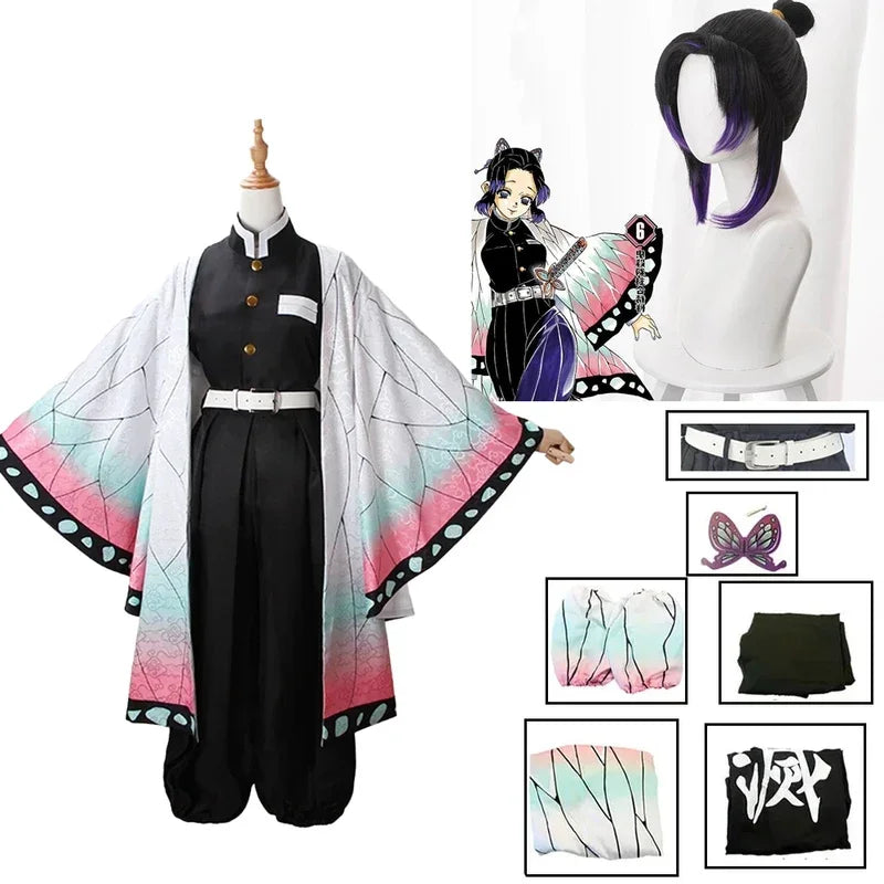 Anime Demon Slayer Kochou Shinobu Cosplay Costume Set – Insect Hashira Uniform & Kimono