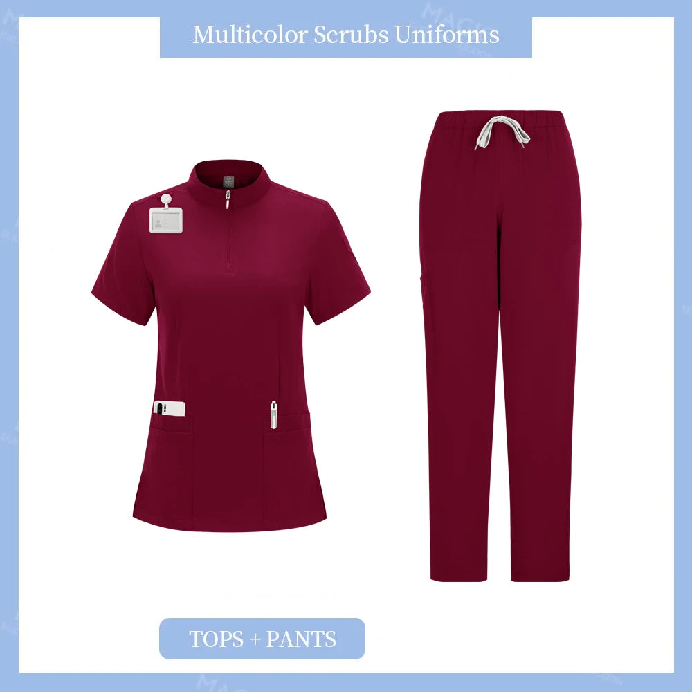 Women’s Stretch Medical Scrub Uniform Set (Top & Jogger Pants)