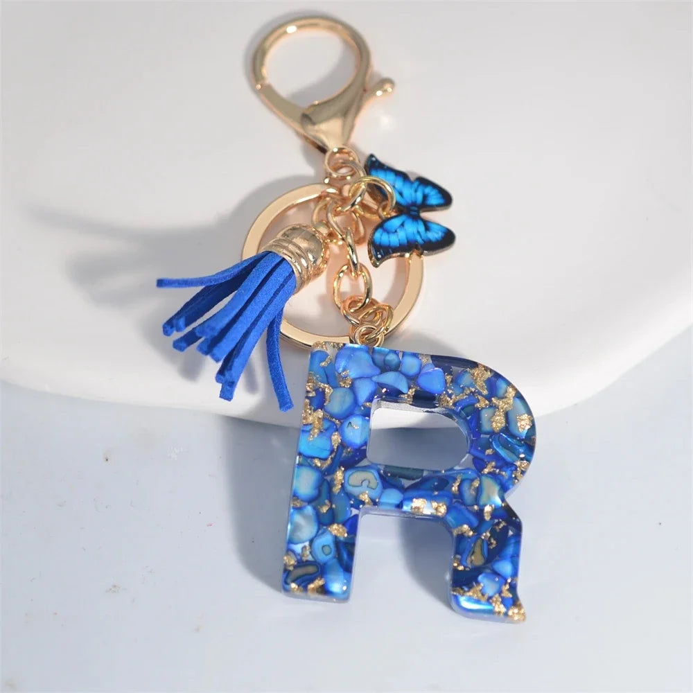 Blue Glazed Stone A To Z Letter Keychain