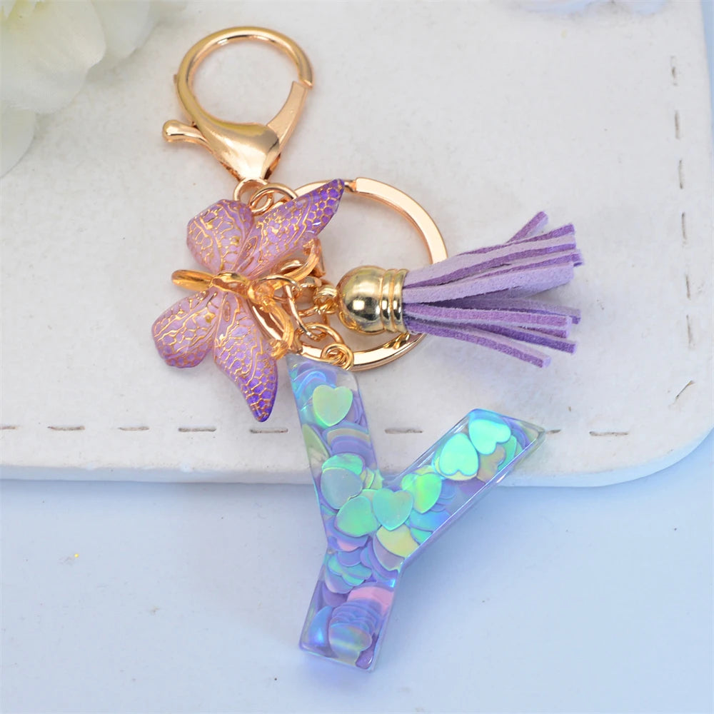 Exquisite Initial Blue Shiny Resin Keychain