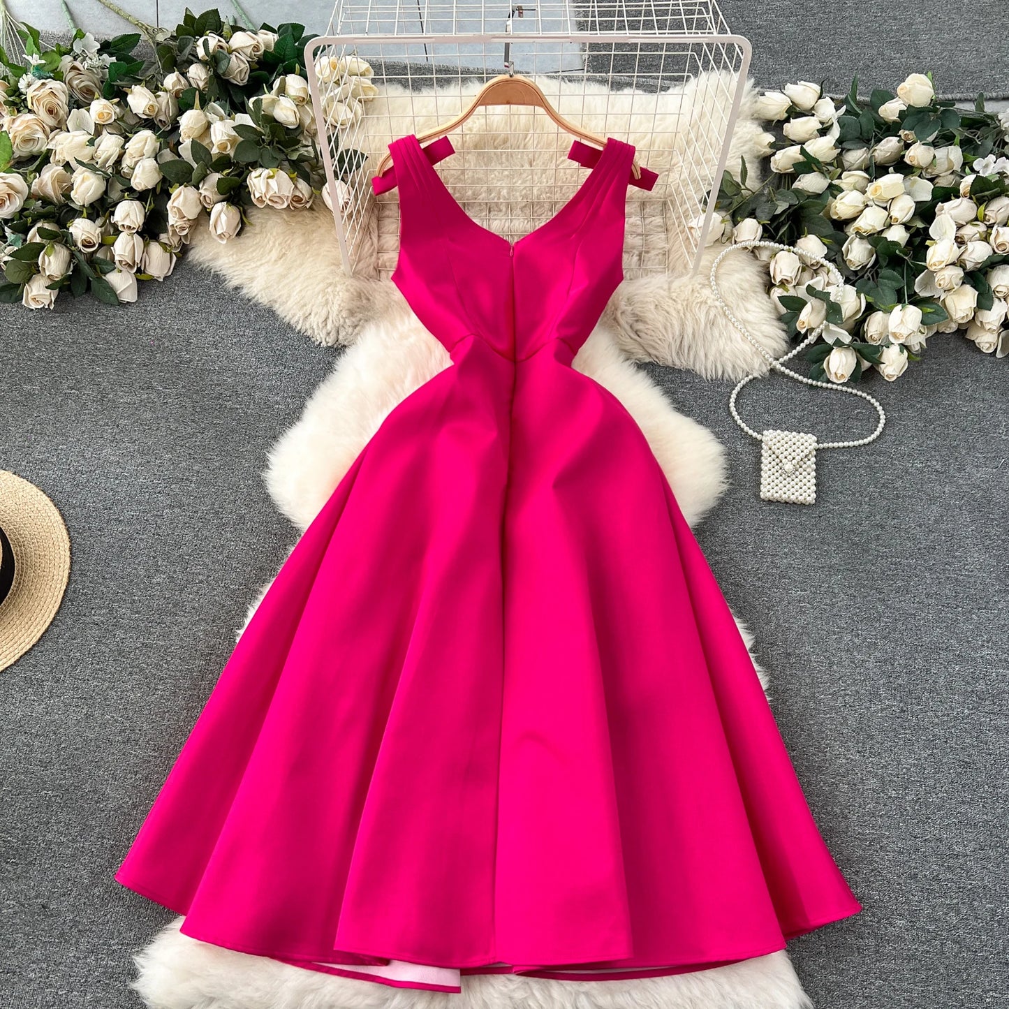 Elegance Rhinestone V-Neck High-Waist Party Dress