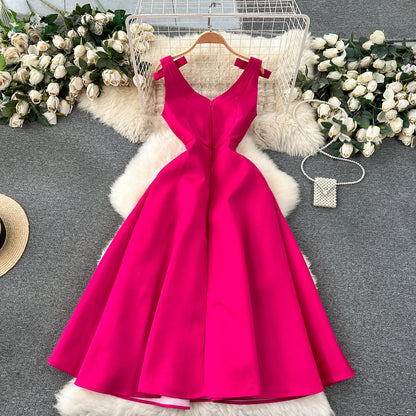 Elegance Rhinestone V-Neck High-Waist Party Dress