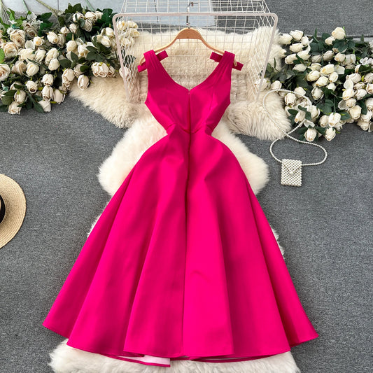 Elegance Rhinestone V-Neck High-Waist Party Dress