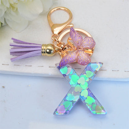 Exquisite Initial Blue Shiny Resin Keychain