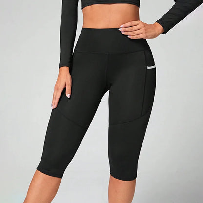 Women's High-Waisted Capri Yoga Leggings - Tummy Control Athletic Workout Cropped Pants with Pockets