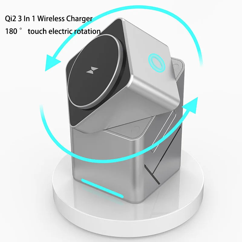 15W 3-in-1 Magnetic Wireless Charging Station with Touch Rotation for iPhone & Samsung