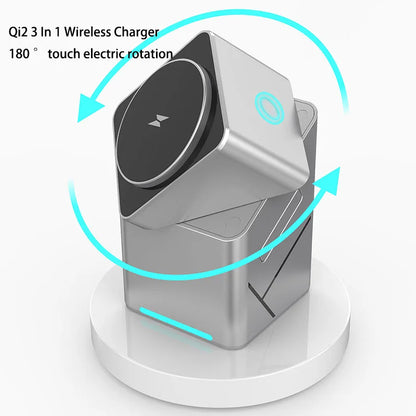 15W 3-in-1 Magnetic Wireless Charging Station with Touch Rotation for iPhone & Samsung