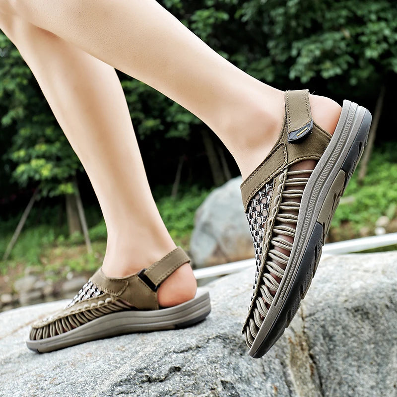 Men’s Hand-Woven Gladiator Sandals – Non-Slip Casual Outdoor Waders & Beach Platform Sandals