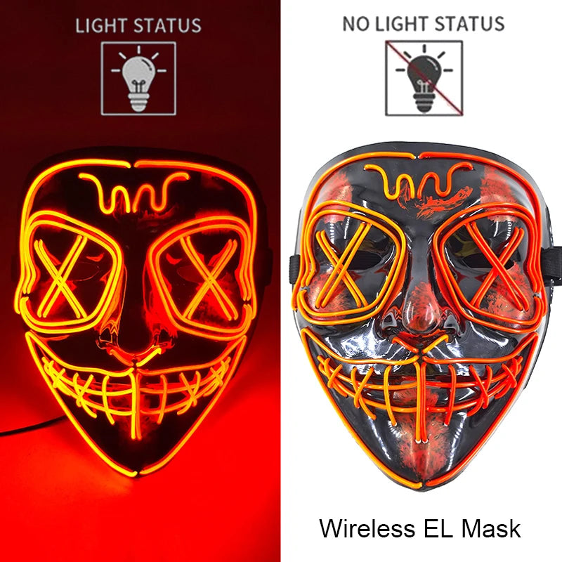 LED Light-Up Neon Wire Purge Mask – 3-Mode Halloween Horror Cosplay Mask for Adults