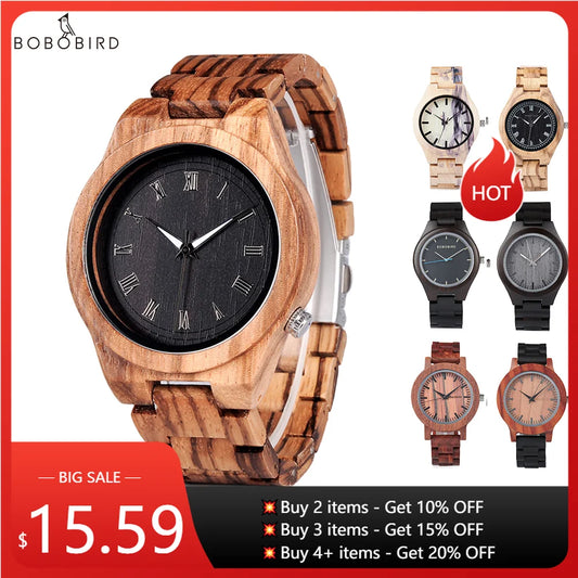 BOBO BIRD Natural Handcrafted Wooden Lightweight Quartz Wristwatch