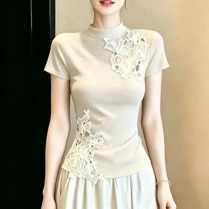 Women's Summer Short Sleeve Hollow Out O-Neck T-Shirt