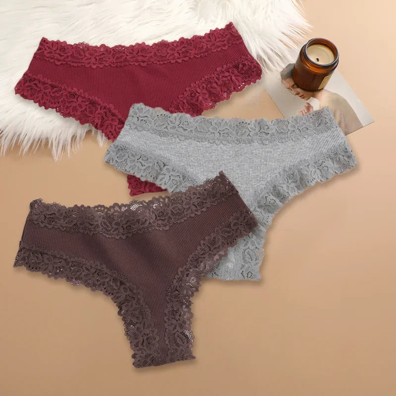 3-Pack Women's Cotton Patchwork Lace Briefs