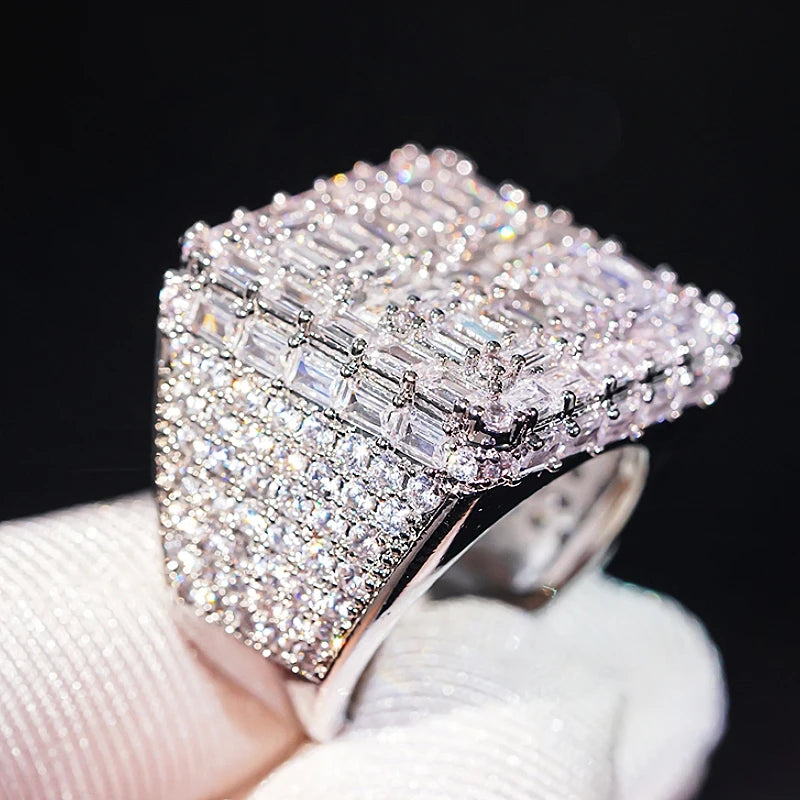 Huitan Trendy Geometric Cubic Zirconia Ring