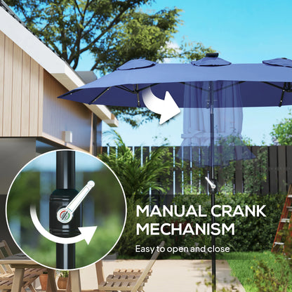 Outsunny 9.7' Double-Sided Solar LED Patio Umbrella – Navy Blue