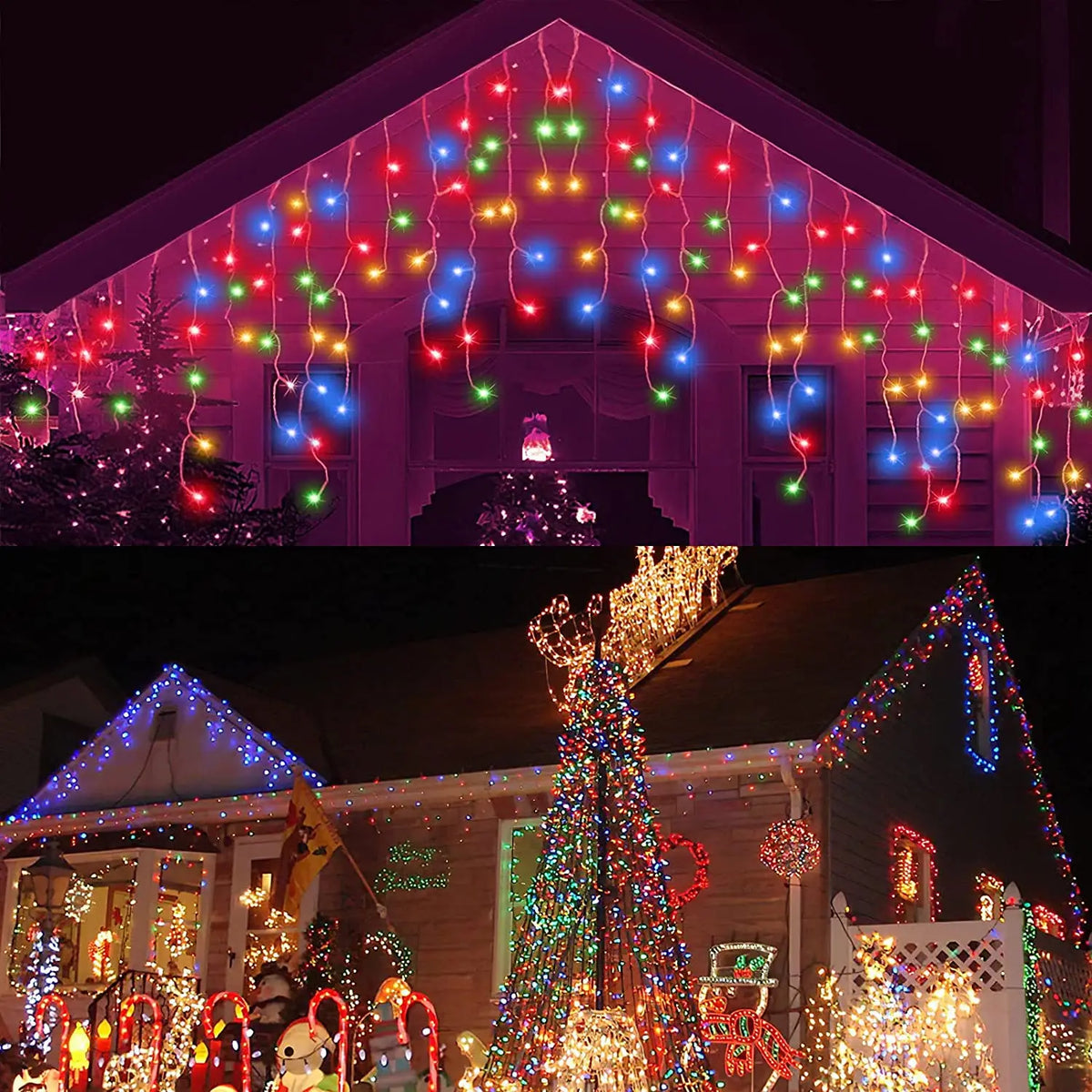 Outdoor Waterproof LED Icicle Curtain Lights - 8 Lighting Modes Christmas & Holiday Solar String Lights