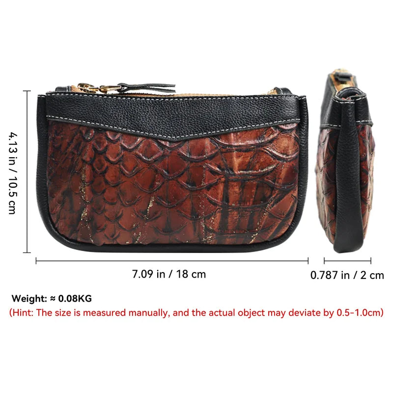 Genuine Cowhide Leather Long Zipper Wallet & Card Holder Clutch