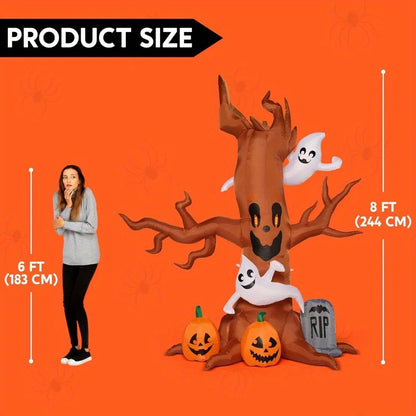 8FT Giant Halloween Inflatable Scary Tree with Ghosts, Pumpkins & Tombstone