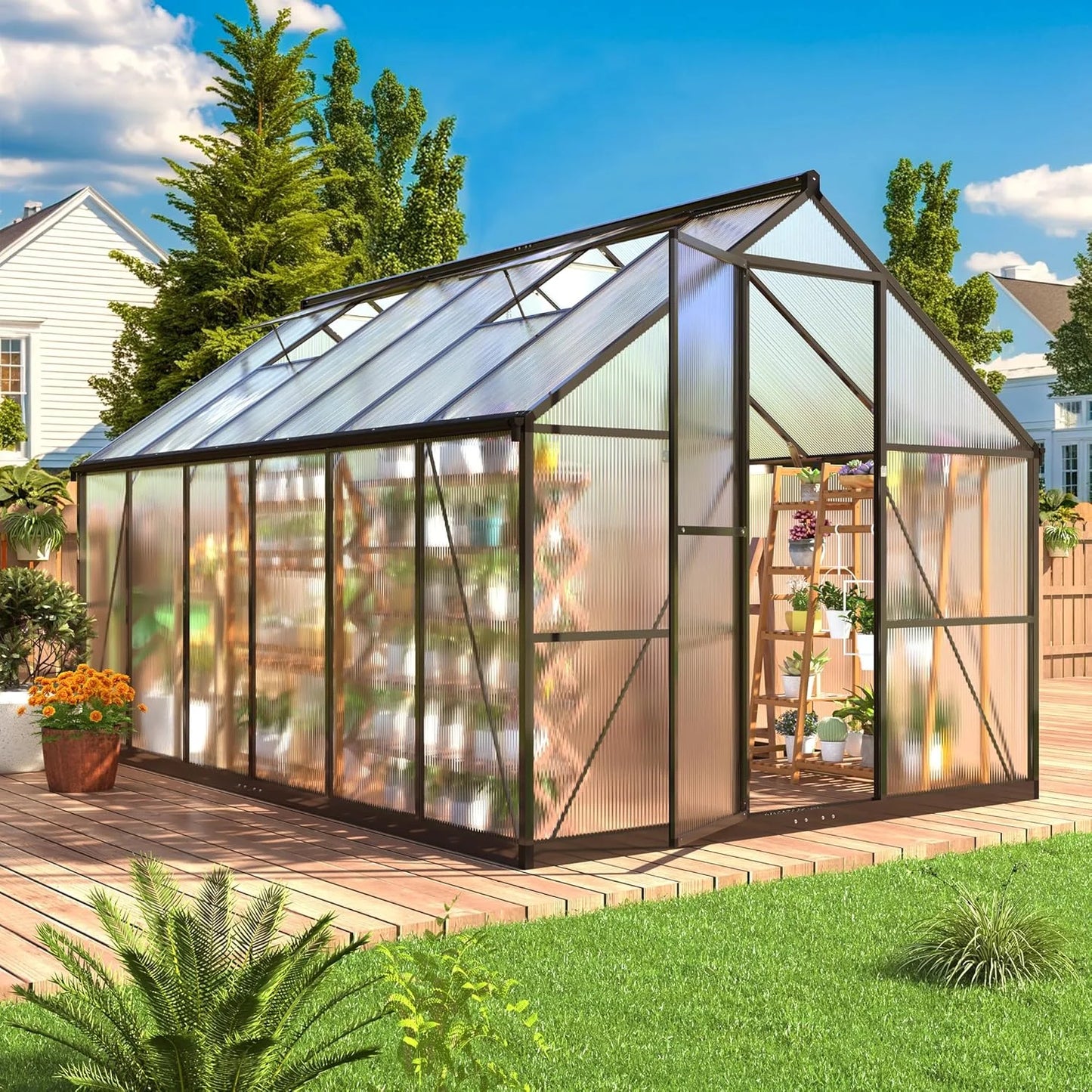 10X18FT Polycarbonate Greenhouse with Roof Vent