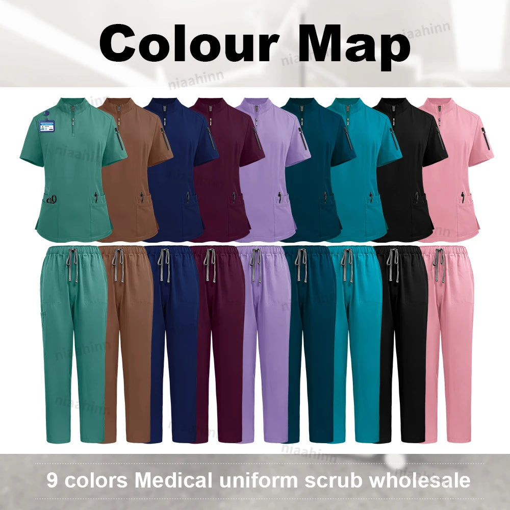 NiaaHinn Women's Stretch V-Neck Scrub Top & Cargo Pants Set