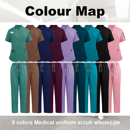 NiaaHinn Women's Stretch V-Neck Scrub Top & Cargo Pants Set