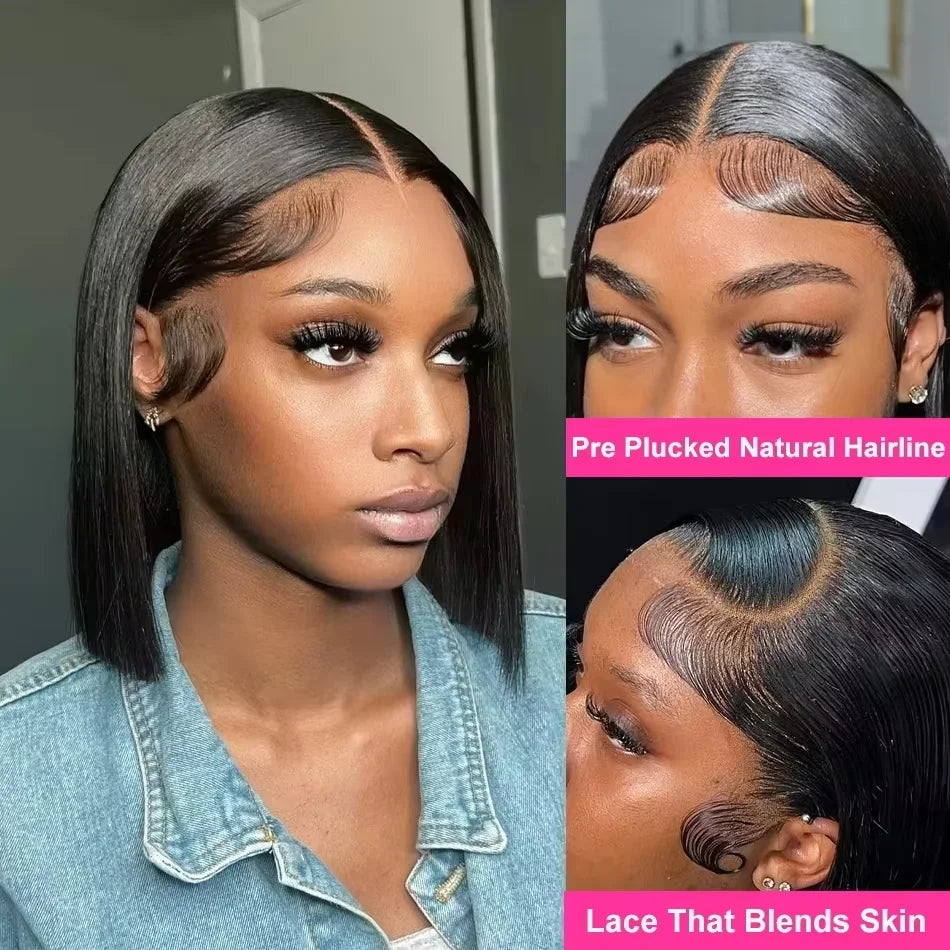 Glueless Bone Straight 13x6 Short Bob Half Lace Front Human Hair Wig
