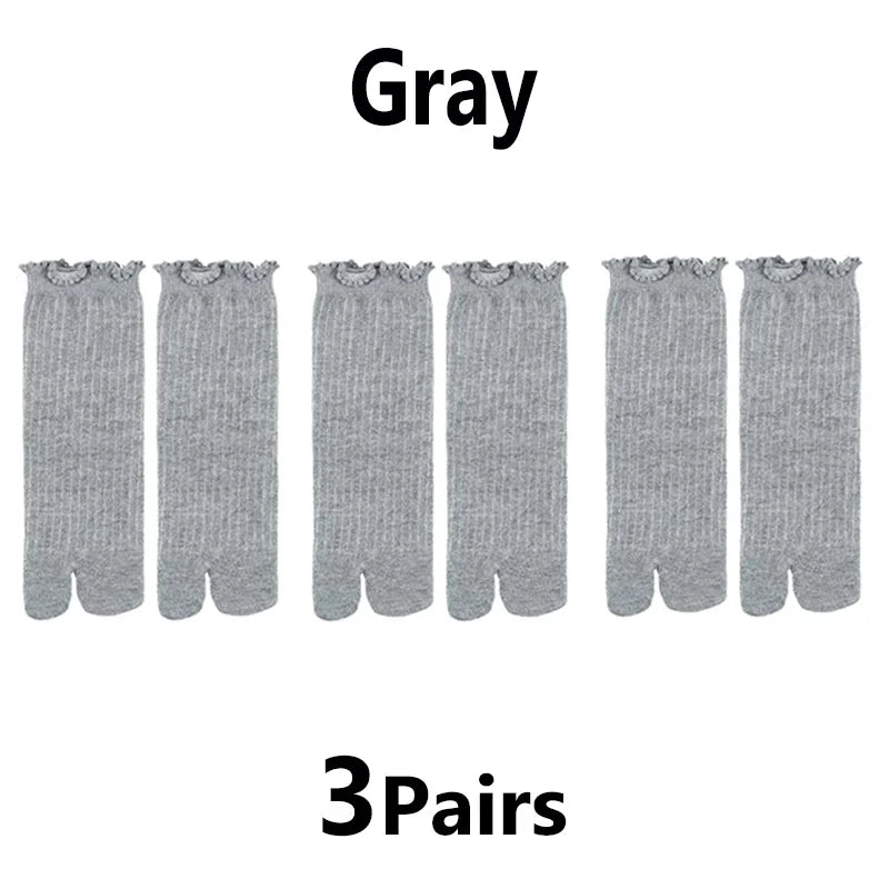 Japanese Ruffled Edge Cotton Split Toe Tabi Socks – Unisex Harajuku Two-Toed Socks