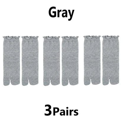 Japanese Ruffled Edge Cotton Split Toe Tabi Socks – Unisex Harajuku Two-Toed Socks
