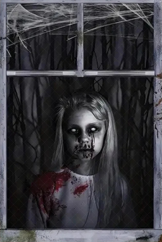 Scary Halloween Window Curtain & Backdrop