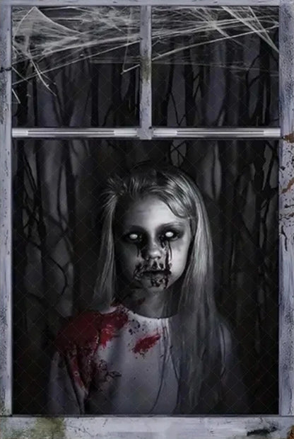 Scary Halloween Window Curtain & Backdrop