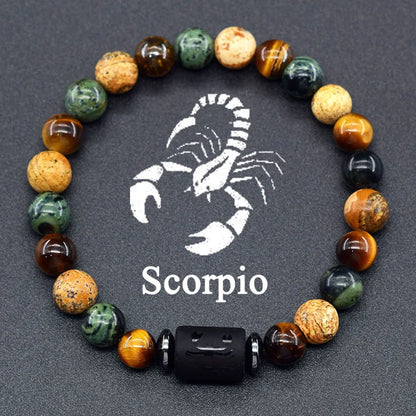 Natural Tiger Eye 12 Zodiac Bead Bracelet