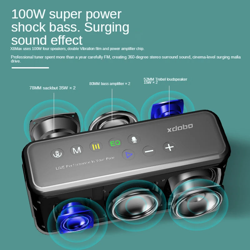 XDOBO X8 Max 100W Portable Wireless Bluetooth Speaker & Power Bank