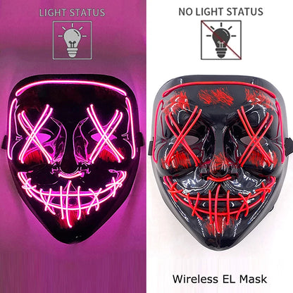 LED Light-Up Neon Wire Purge Mask – 3-Mode Halloween Horror Cosplay Mask for Adults