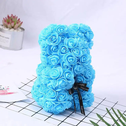 25cm Artificial Teddy Rose Flower Bear with Box
