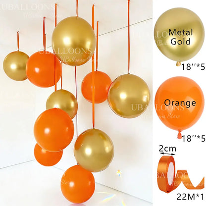 10-Pack 18" Orange & Hot Pink Party Balloons with Satin Ribbons