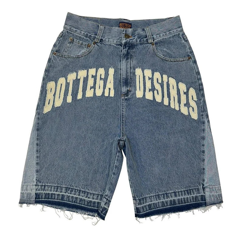 Retro Y2K Letter Embroidered Oversized Denim Jorts