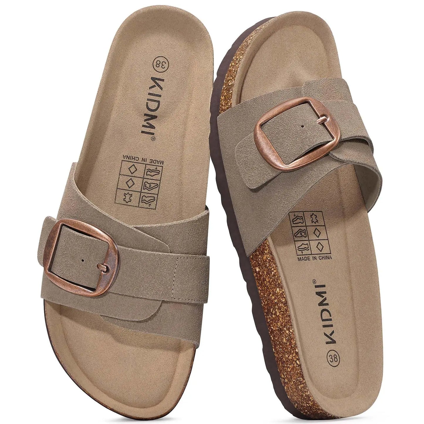 Women's Suede Cork Footbed Slide Sandals with Arch Support