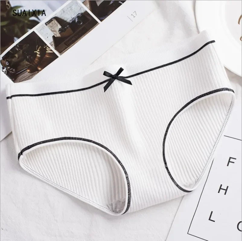 Women’s Ribbed Cotton Mid-Waist Bow Briefs