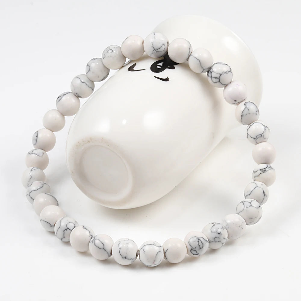 Natural Stone White Howlite Bead Bracelet